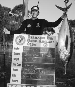 Travis Wyeth with his pending NSW record 31kg bigeye tuna.